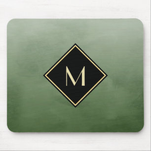 Elegantes Grün mit einfachem Gold Monogramm Mousepad