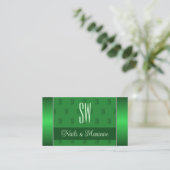 Elegantes Grün mit Foto und Chic Monogram Muster Visitenkarte (Stehend Vorderseite)