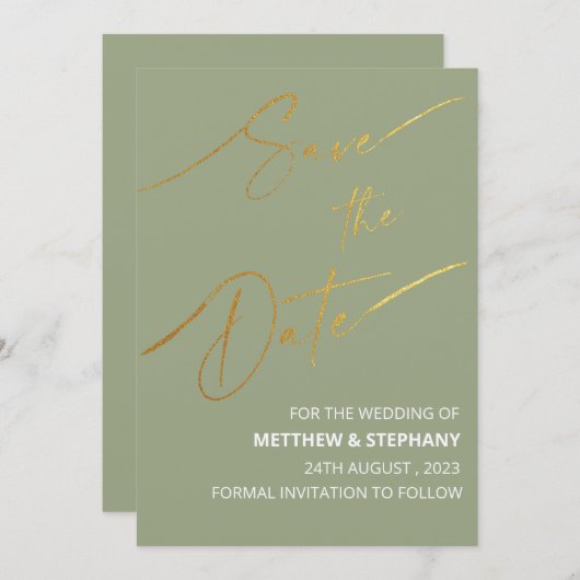 Elegantes Grün mit Goldfolie Einladung (Vorne/Hinten)