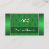 Elegantes Grün mit Logo-Foto und Monogramm-Muster Visitenkarte (Vorderseite)