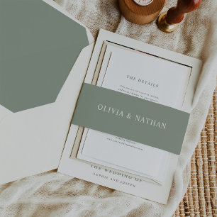 Elegantes Grün mit weißem Text   Hochzeit Einladungsbanderole