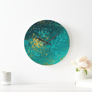 Elegantes Grün-Opal-Faux-Gold Große Wanduhr