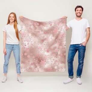 Elegantes Grün-Rosa Weihnachtsschneeflockenmuster Fleecedecke