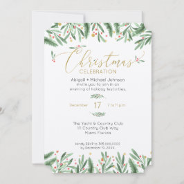 Elegantes Grün-, Rot- und Goldweihnachtliches Part Einladung