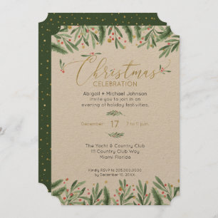 Elegantes Grün-, Rot- und Goldweihnachtliches Part Einladung