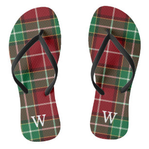 Elegantes grün-rotes Tartan-Karo personalisiert  Badesandalen