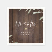 Elegantes Grün rustikales Holz Mr. & Mrs. Serviette (Vorderseite)