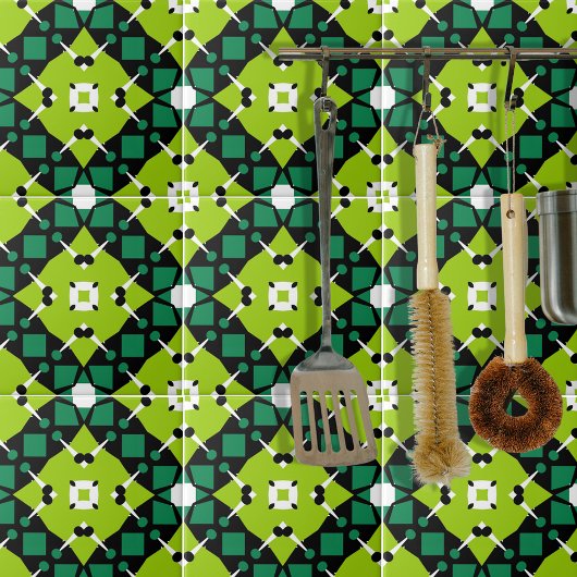 Elegantes, grün schwarz-weißes geometrisches Muste Fliese