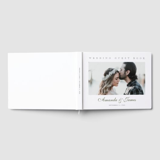Elegantes Grün-Script-Foto Hochzeit Gästebuch (Voll)