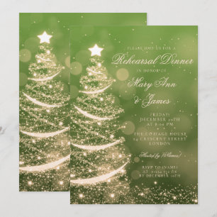 Elegantes Grün-u. GoldweihnachtsProben-Abendessen Einladung