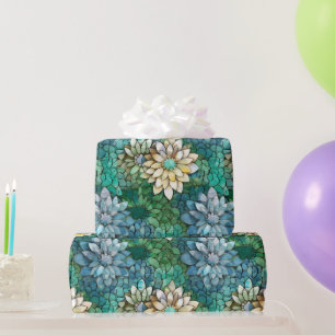 Elegantes Grün- und Creme-Blumen-Mosaikmuster Geschenkpapier