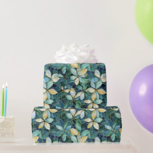 Elegantes Grün- und Creme-Blumen-Mosaikmuster Geschenkpapier