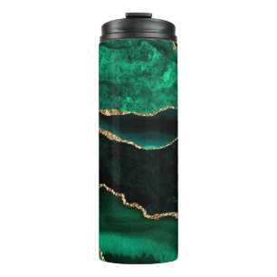 Elegantes Grün und Gold-Faux-Glitter-Achat Thermosbecher