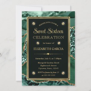 Elegantes Grün und Gold Glitter Achat Sweet Sixtee Einladung