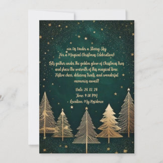 Elegantes Grün und Gold mit Starry Night Theme Einladung