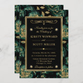 Elegantes Grün und Gold Rose Blumenmuster Hochzeit Einladung (Vorne/Hinten)