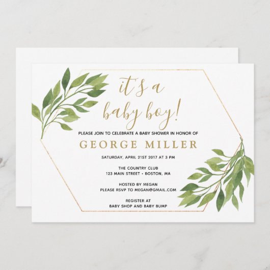 Elegantes Grün und goldene Einladung der Babydusch (Vorne/Hinten)