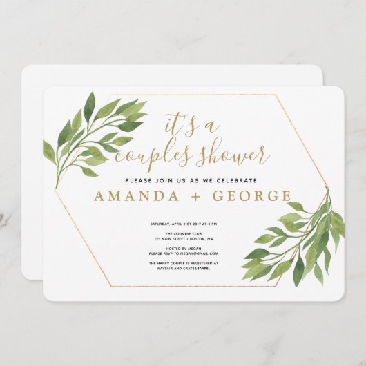 Elegantes Grün und goldenes Party mit Dusche Einladung (Vorne/Hinten)