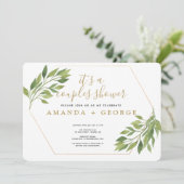 Elegantes Grün und goldenes Party mit Dusche Einladung (Stehend Vorderseite)