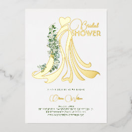 Elegantes Grün und Hochzeitskleid Brautparty Folieneinladung