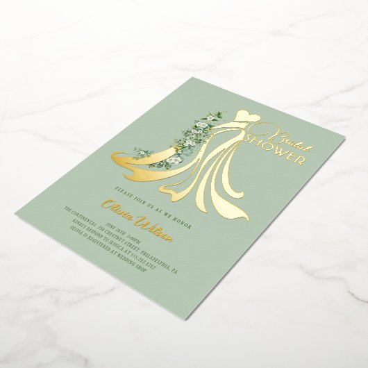 Elegantes Grün und Hochzeitskleid Brautparty Folieneinladung (Gedreht)