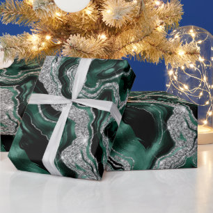 Elegantes Grün und Silber Glitter Achat Geburtstag Geschenkpapier