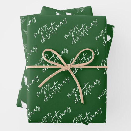 Elegantes Grün und Weiß Weihnachten Minimalistisch Geschenkpapier Set (Beispiel)