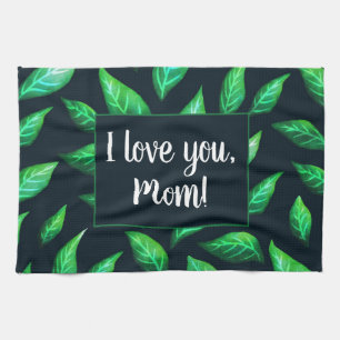 Elegantes Grün verlässt botanische Liebe-Mama Geschirrtuch