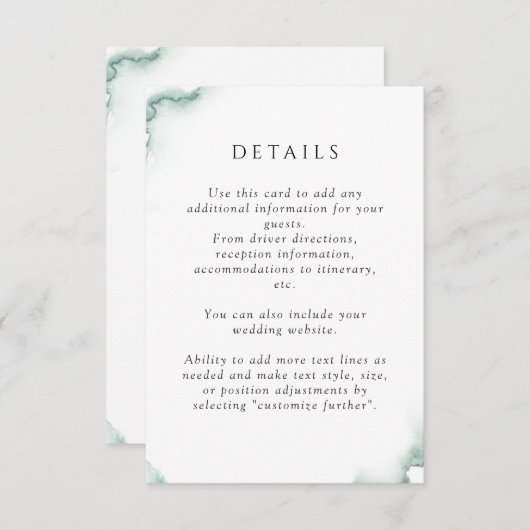 Elegantes Grün, Wasserfarbe, Angaben zur Hochzeit Begleitkarte (Vorne/Hinten)