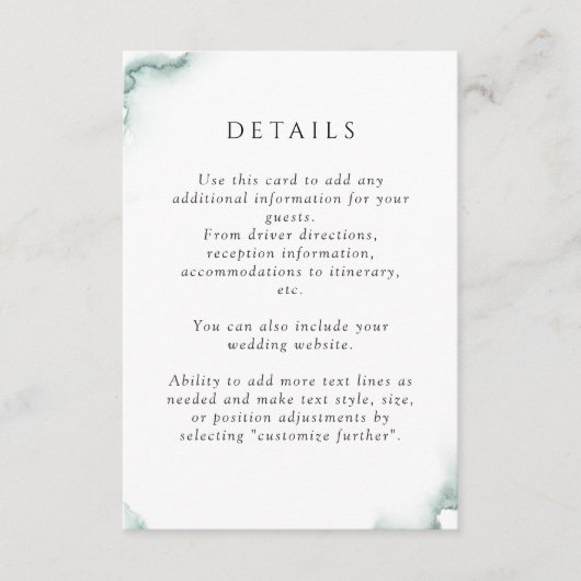 Elegantes Grün, Wasserfarbe, Angaben zur Hochzeit Begleitkarte (Vorderseite)