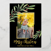 Elegantes Grün Weihnachts-Foto Folien Feiertagskarte (Vorderseite)