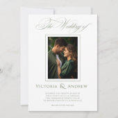 Elegantes Grün & Weiß Einladungen & Foto (Vorderseite)