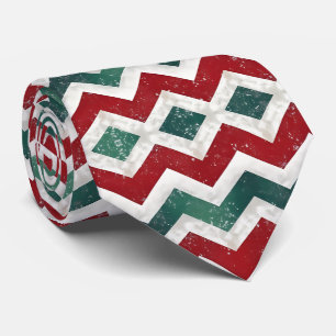 Elegantes Grün-Weiß-Rot-Chevron-Muster Krawatte