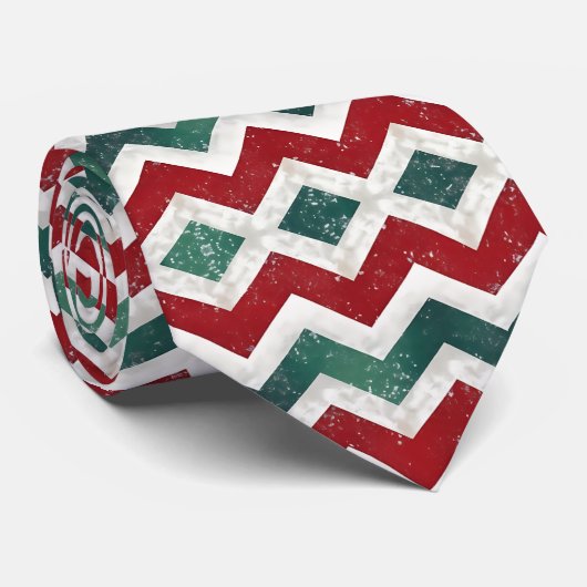 Elegantes Grün-Weiß-Rot-Chevron-Muster Krawatte (Gerollt)