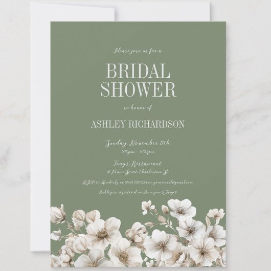 Elegantes, grün-weißes Brautparty Einladung