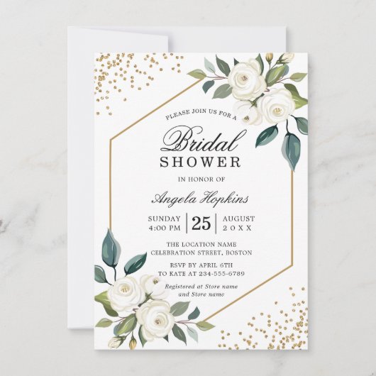 Elegantes, grün-weißes Brautparty Einladung (Vorderseite)