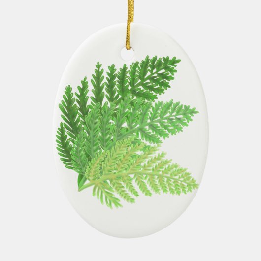 Elegantes grünes Aquarellenfarn-Waldland-Blätter Keramikornament (Vorne)