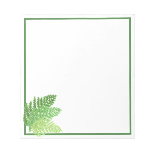 Elegantes grünes Aquarellenfarn-Waldland-Blätter Notizblock (Vorderseite)