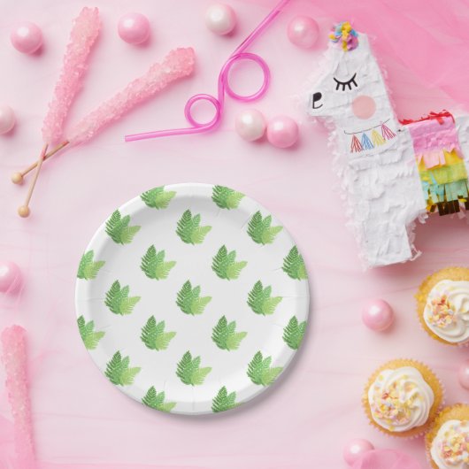 Elegantes grünes Aquarellenfarn-Waldland-Blätter Pappteller (Party)