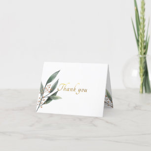 Elegantes grünes Blatt Gold Skript danke Karte