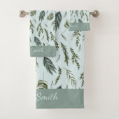 Elegantes Grünes Blätter Botanisches Naturmuster Badhandtuch Set (Insitu)