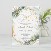 Elegantes grünes Blattgold Es ist ein Mädchen Einladung (Stehend Vorderseite)
