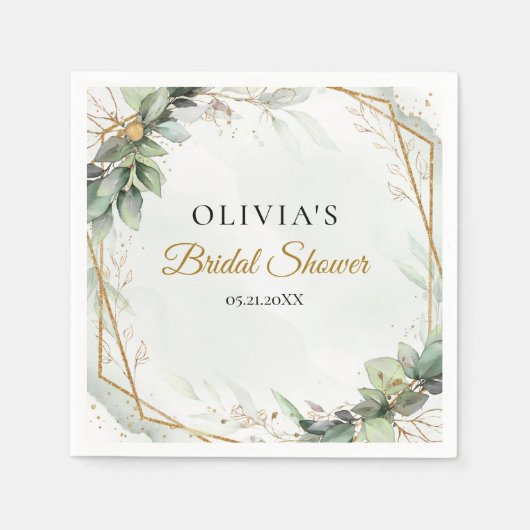 Elegantes grünes Blattwerk Imitate Gold Brautparty Serviette (Vorderseite)