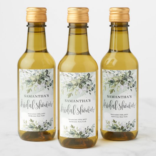 Elegantes grünes Blattwerk Imitate Gold Brautparty Weinetikett (Flaschen)