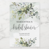 Elegantes grünes Blattwerk Imitate Gold Brautparty Weinetikett (Einzelnes Label)