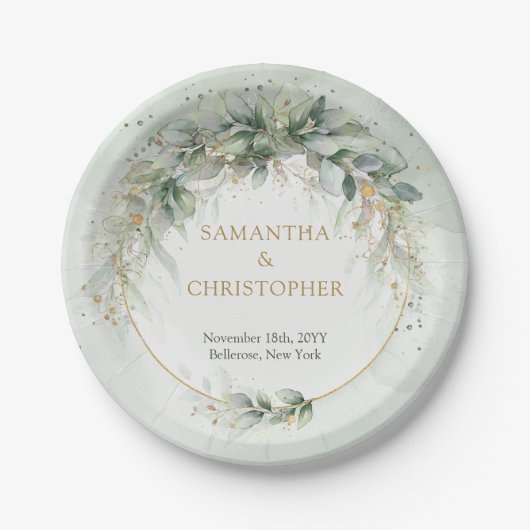 Elegantes grünes Blattwerk Imitate Goldpapierplatt Pappteller (Vorderseite)