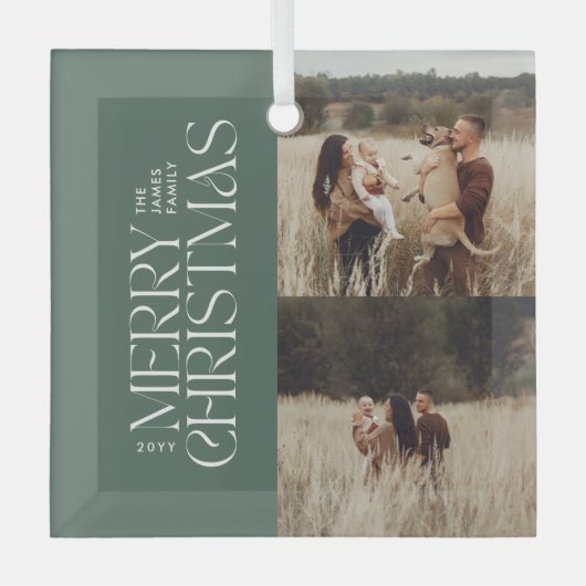 Elegantes grünes Blattwerk, modernes minimales Fot Ornament Aus Glas (Vorderseite)