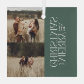 Elegantes grünes Blattwerk, modernes minimales Fot Ornament Aus Glas (Rückseite)