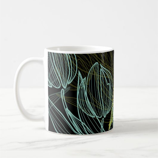 Elegantes, grünes, blaues Tulpenmuster Kaffeetasse (Links)