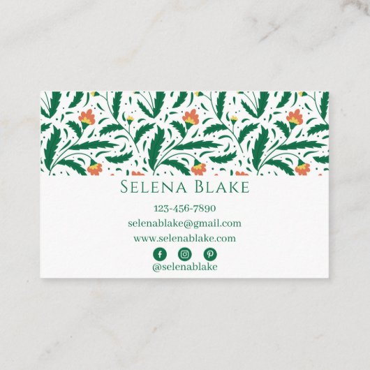 Elegantes Grünes Blumendesign | Chic & Modern Visitenkarte (Rückseite)